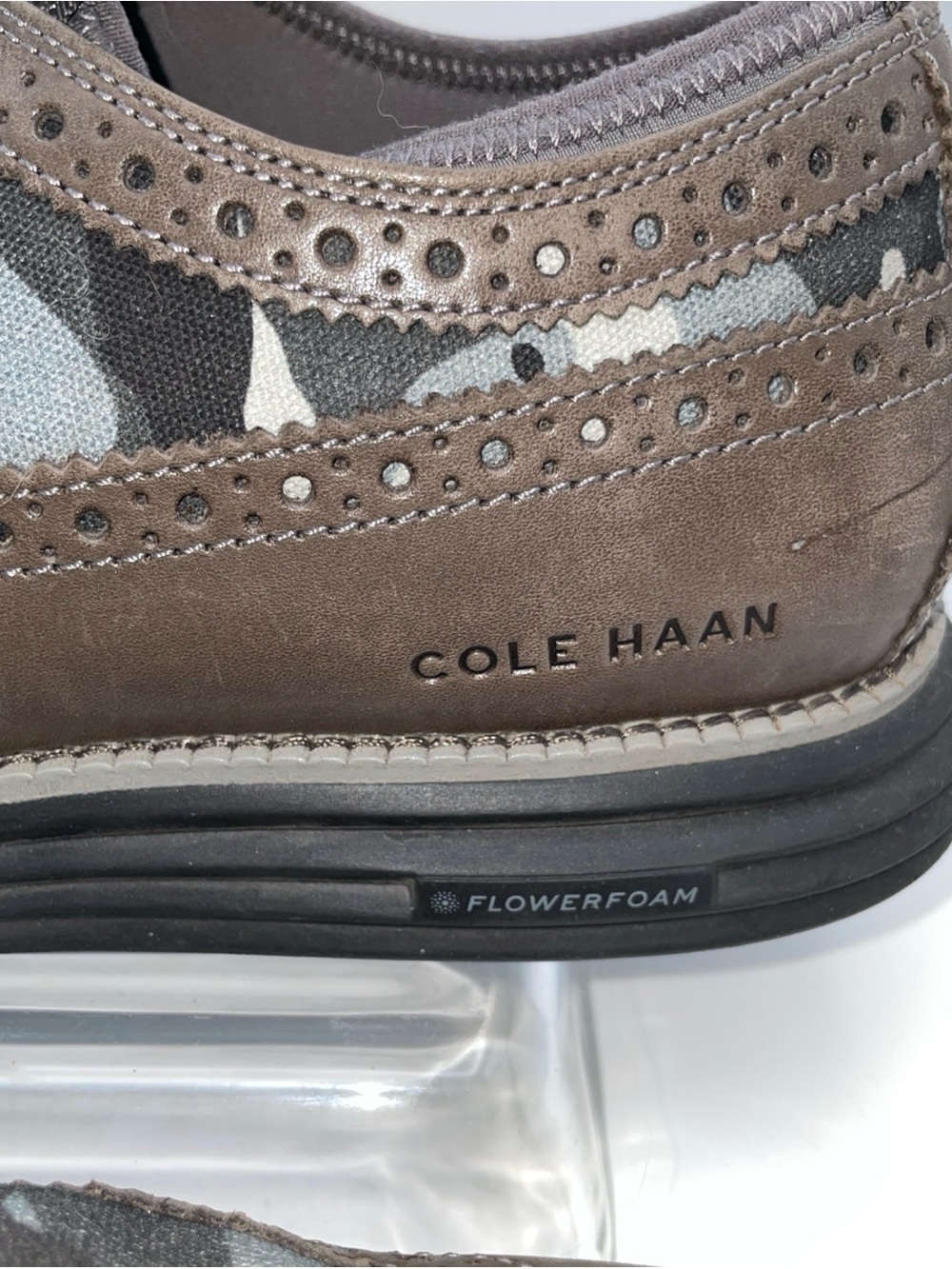 Cole Haan Brown Leather & Gray Camo Men's Wingtip Oxfords 10th Anniversary - Picture 6 of 9